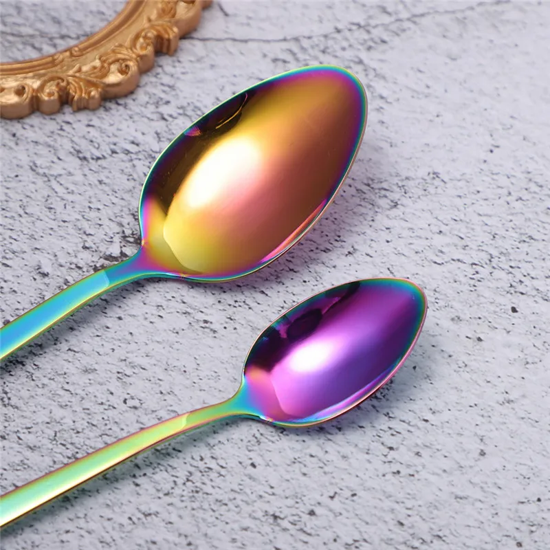 Набор радужной столовой посуды из нержавеющей стали | Дом и сад