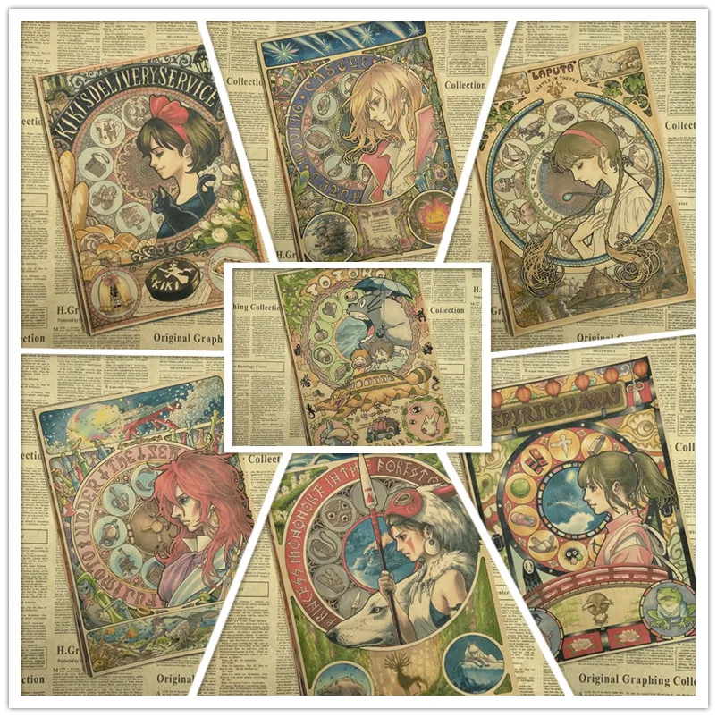 Miyazaki Hayao Ретро плакат крафт бумага бумажная картина для украшения интерьера бара