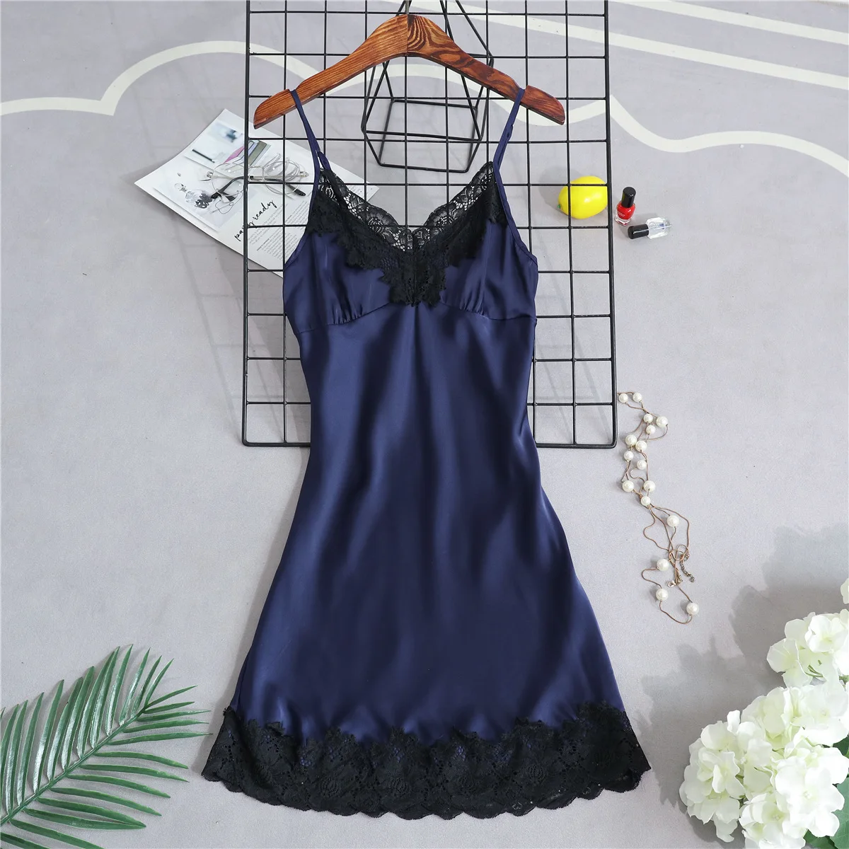 Женская ночная рубашка с v образным вырезом Сексуальная кружевная Пижама без