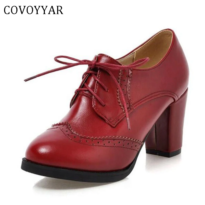 COVOYYAR/; винтажные женские туфли-лодочки на шнуровке; Туфли-оксфорды с вырезами; женские ботильоны из лакированной кожи на высоком каблуке-столбике; WHH132