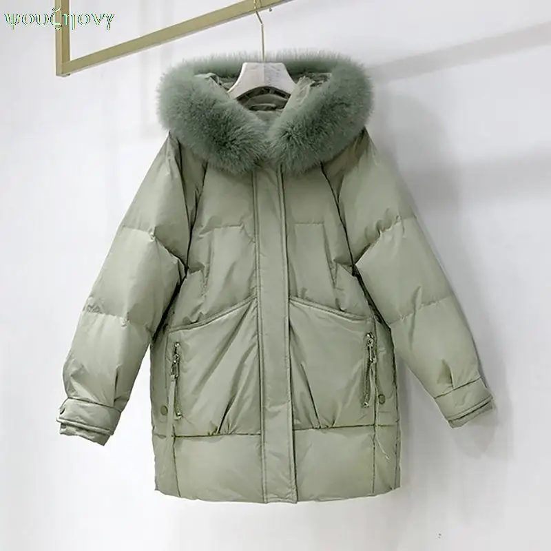 

Женская длинная куртка с капюшоном и меховым воротником, на молнии