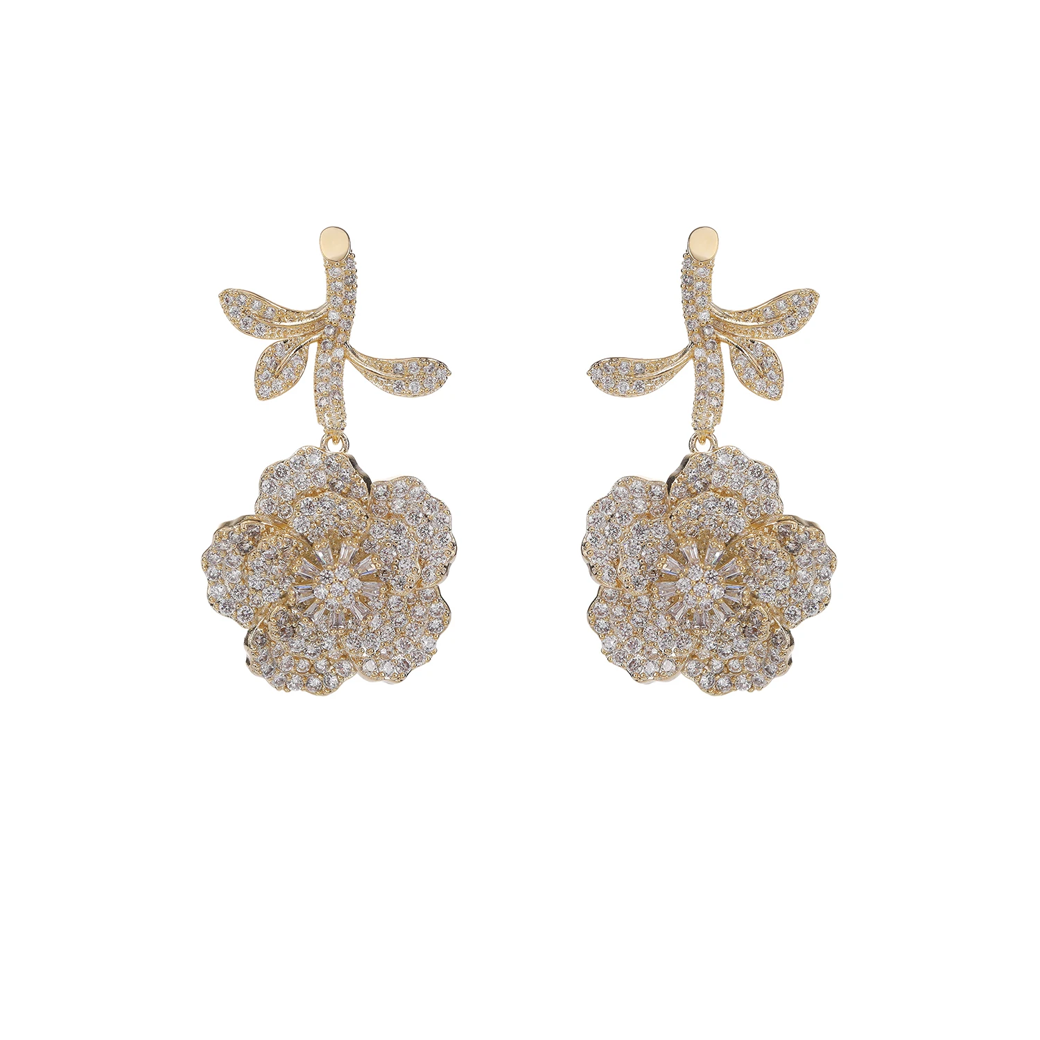 

Серьги в форме цветка с фианитами для свадьбы, серьги в виде кристаллов для невесты, Женские Ювелирные украшения для дня рождения CE11360
