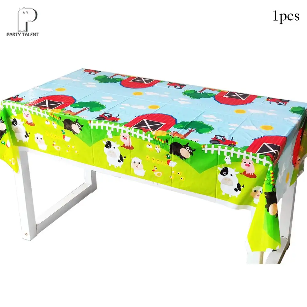 Boys Kids Farm Animal theme table cloth table cover, birthday party Tableware Balloon Candy Box Flag Plate Cup Party Supplies