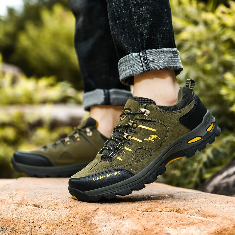 New Green Men Trekking Shoes 2021 Outdoor Men Sport Hiking Mountain Boots Sneakers Man Waterproof Rock Climbing Shoes Men