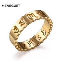 meaeguet 5mm om mani padme hum rings for men gold color hollow ring stainless steel jewelry for male