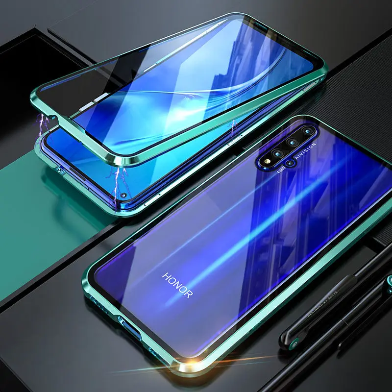 Green 360 полный защитный чехол для Honor 20 Pro Nova 5T 20Pro, магнитный металлический бампер, защитный передний стеклянный чехол для Honor 20, чехол - Цвет: Green