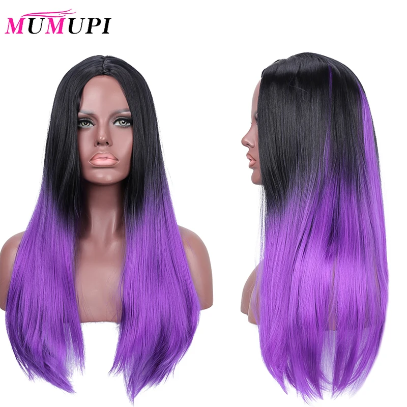 MUMUPI Длинные прямые фиолетовые серые Красные Розовые Омбре черные Искусственные