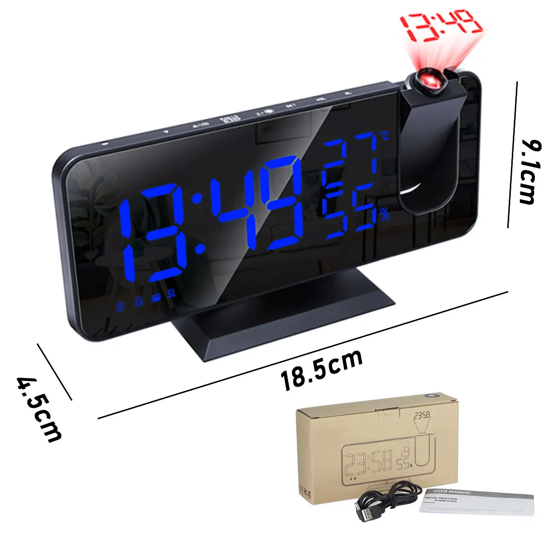 

LED digital smart alarm clock watch snooze wake clock FM radio electronic desktop clock with projection time 3 Colors bedside