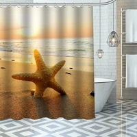 custom high quality seashell shower curtain waterproof bathroom polyester fabric bathroom curtain with hooks