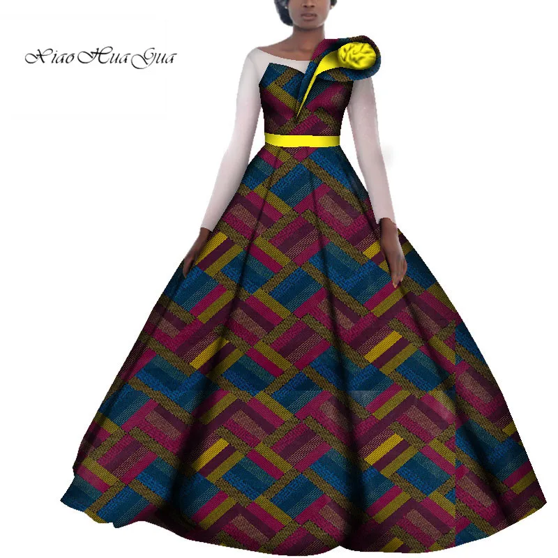 African Wedding Dresses for Women Cotton Batik Ankara Print Traditional Clothing Formal Party Long Sleeve Dress Plus Size WY4141