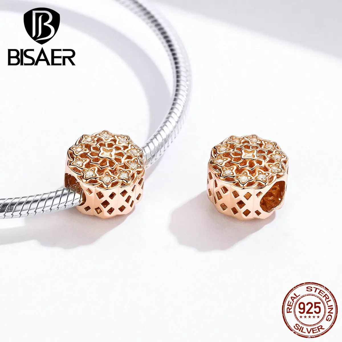 BISAER, Настоящее серебро 925 пробы, розы, цветы, окна, бусины, амулеты, подходят для шарма, браслеты, серебро 925, изготовление ювелирных изделий ECC1279