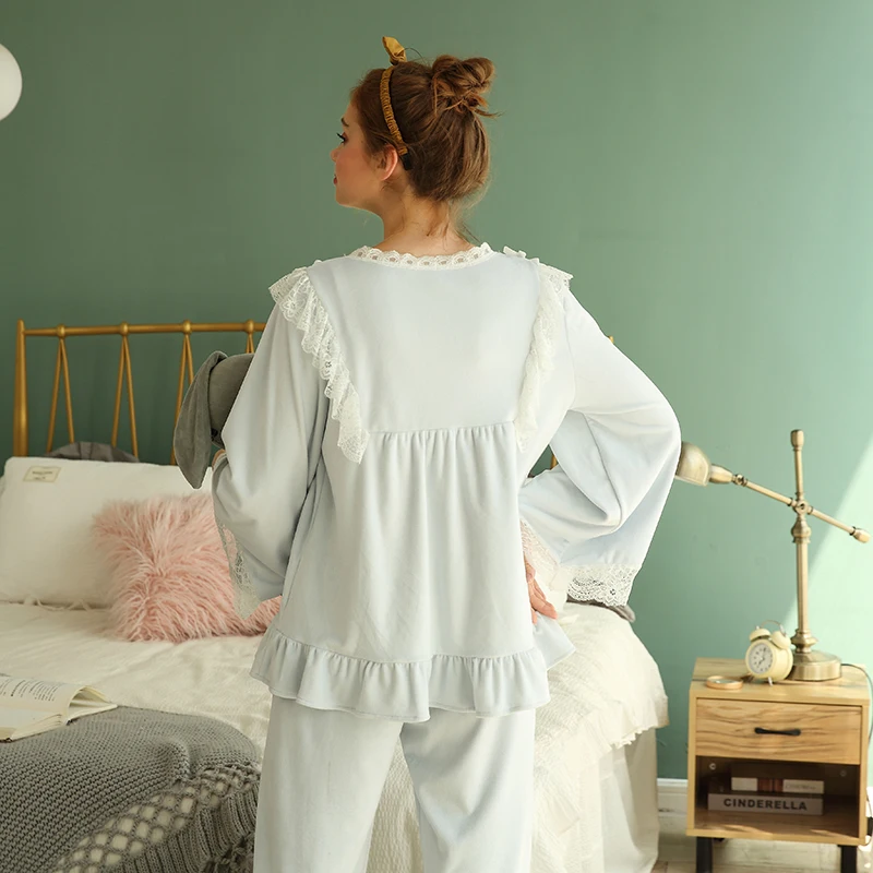 Зимняя Пижама для женщин плюс размер топ и штаны бархатные пижамные комплекты