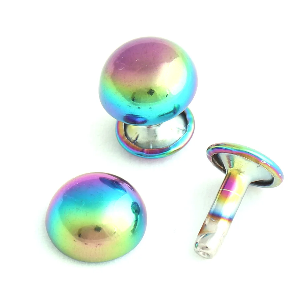 

50set Rainbow Metal Double Cap Garmen Rivets 15*12mm for Leather Craft Belt Bag Shoe Decorative DIY Punk Nailhead Spike Stud