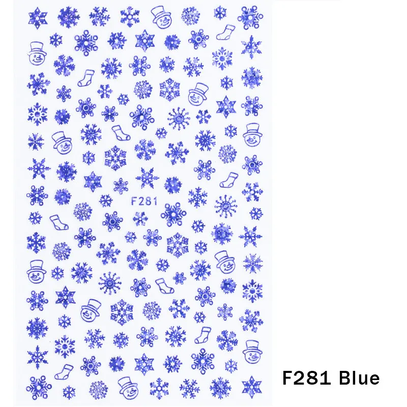 F281 Blue 1 шт рождественские наклейки для ногтей наклейки снежные хлопья рождественские обертывания Снеговик зимние украшения маникюрные инструменты слайдеры F281-284 - Цвет: F281 Blue