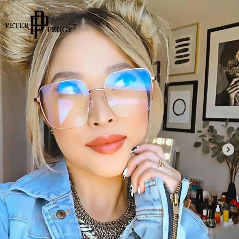 

Оправа для очков с защитой от сисветильник, женские очки большого размера в квадратной металлической оправе, прозрачная оправа для компьют...