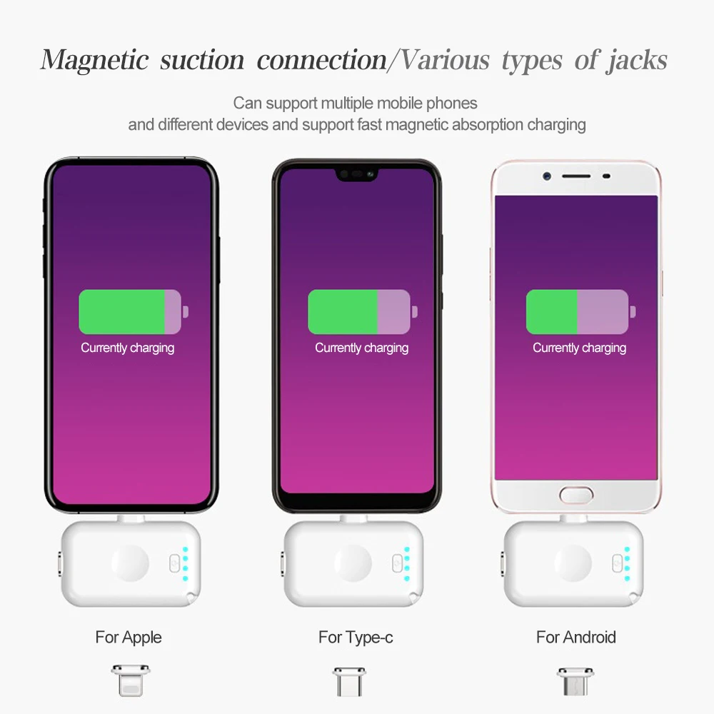 4 шт. Мини Магнитный внешний аккумулятор для iPhone, Android, Тип C, портативный светодиодный светильник, магнитное зарядное устройство, внешний аккумулятор для Xiaomi, huawei, samsung