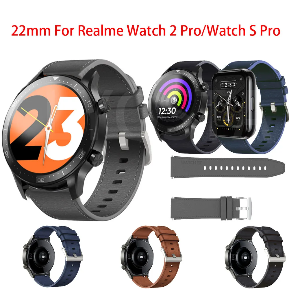 

WatchBand 22MM Strap For Realme Watch 2 / 2 Pro SmartWatch Leather Wriststrap For Realme Watch S /Pro Bracelet Accessories Belt