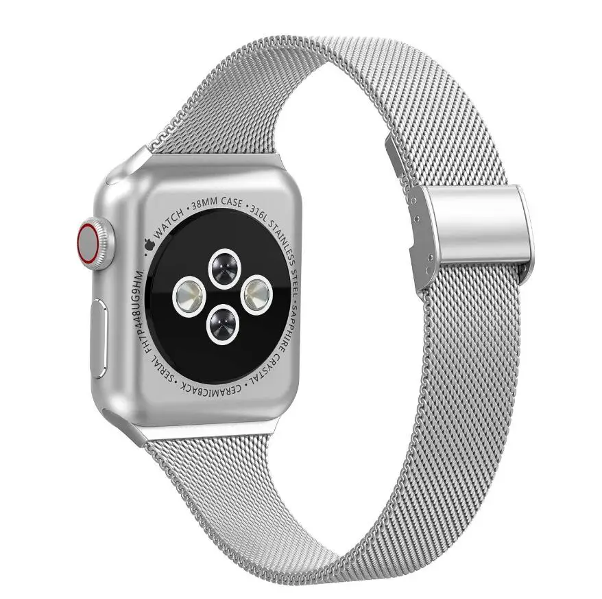 Серебряный ремешок для Apple Watch 5 Миланский Браслет 40 мм 44 i Phone 4 Series i Watch 2 3 1 полосы 38 мм 42 ремешок из нержавеющей стали