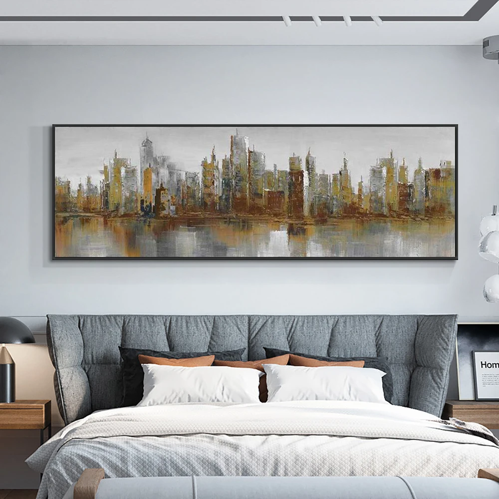 

Abstract Large City Building 100% Handpainted Oil Painting On Canvas Unframed Decorative Wall Art For Modern Living Room Decor