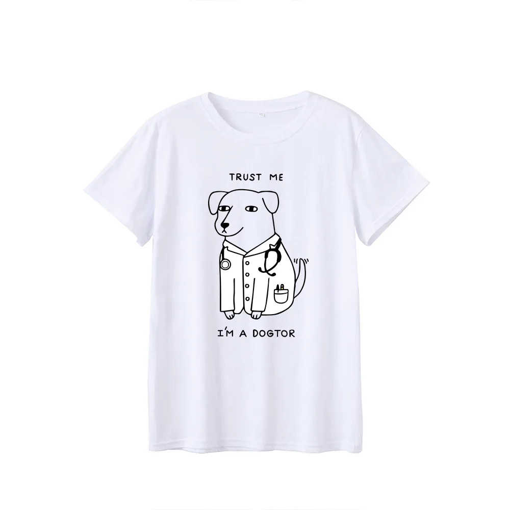 Женская футболка 100% хлопок с рисунком милой собаки футболки коротким рукавом