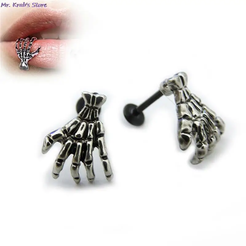 1Pc Skull Shape Body Jewelry Punk Devil Hand Kylie Lip Piercing Skeleton Labret for Women&Men | Украшения и аксессуары