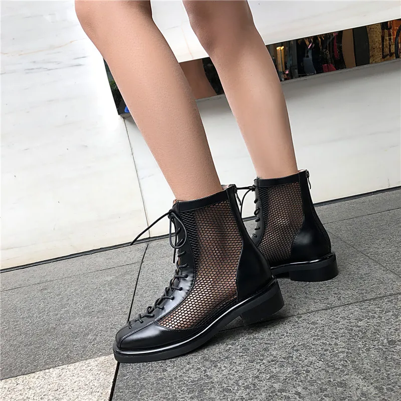 

ASUMER 2021 newest ankle boots women genuine leather shoes top quality mesh round toe summer boots low heel casual shoes woman