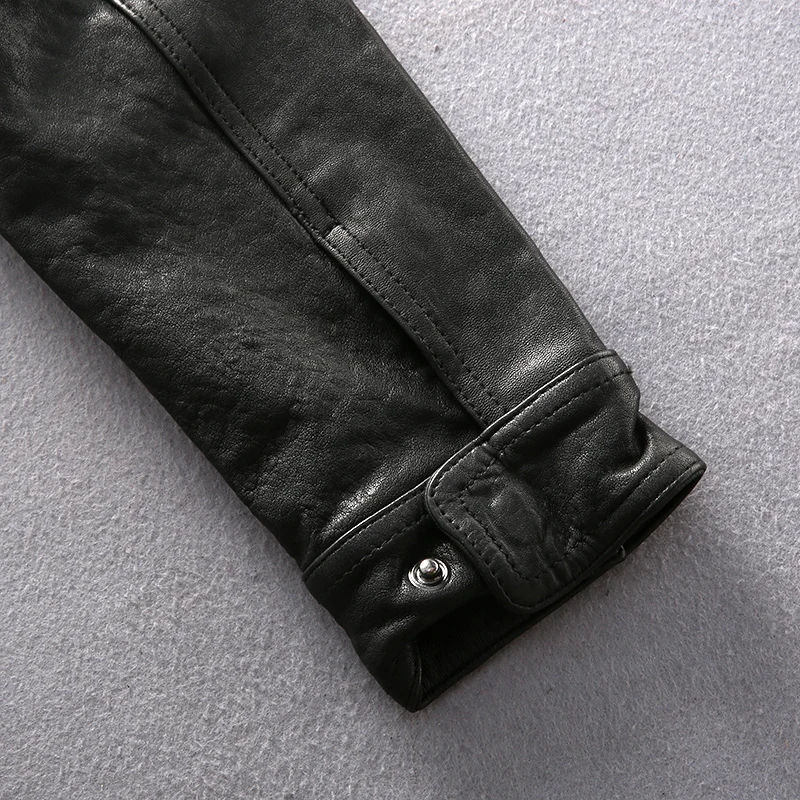 

2019 Men Black Long M65 Vegetable tanned goatskin Cow Leather Jacket Fashion Military Pocket Slim fit military outerwear Jackets