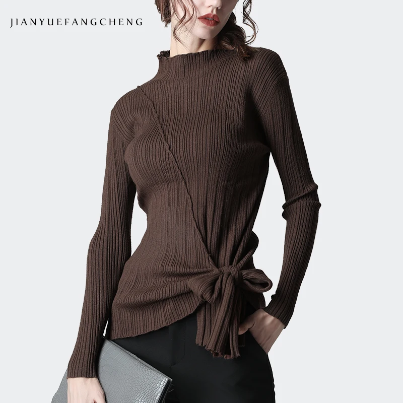 Женский тонкий свитер на завязках элегантный облегающий топ в полоску с бантом