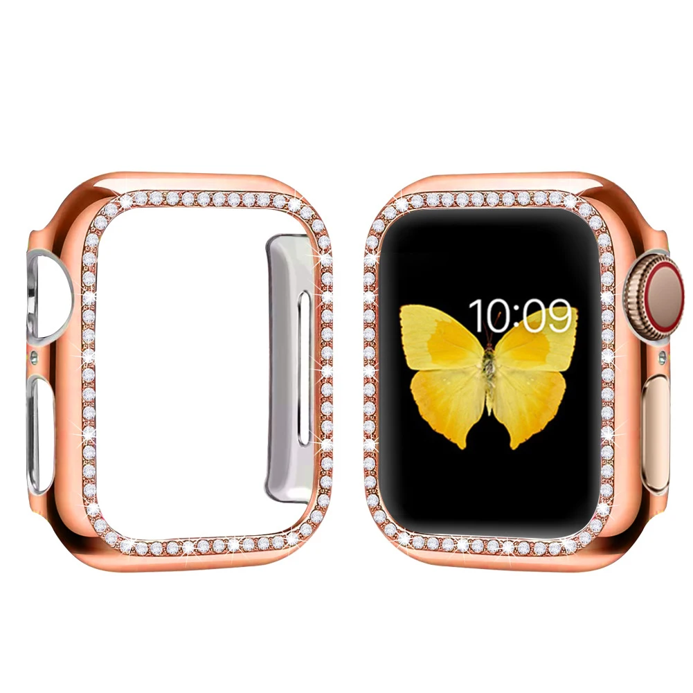 Блестящий чехол бампер с алмазами для Apple Watch 5 4 3 2 защитная рамка часов 38 42 40 44 мм