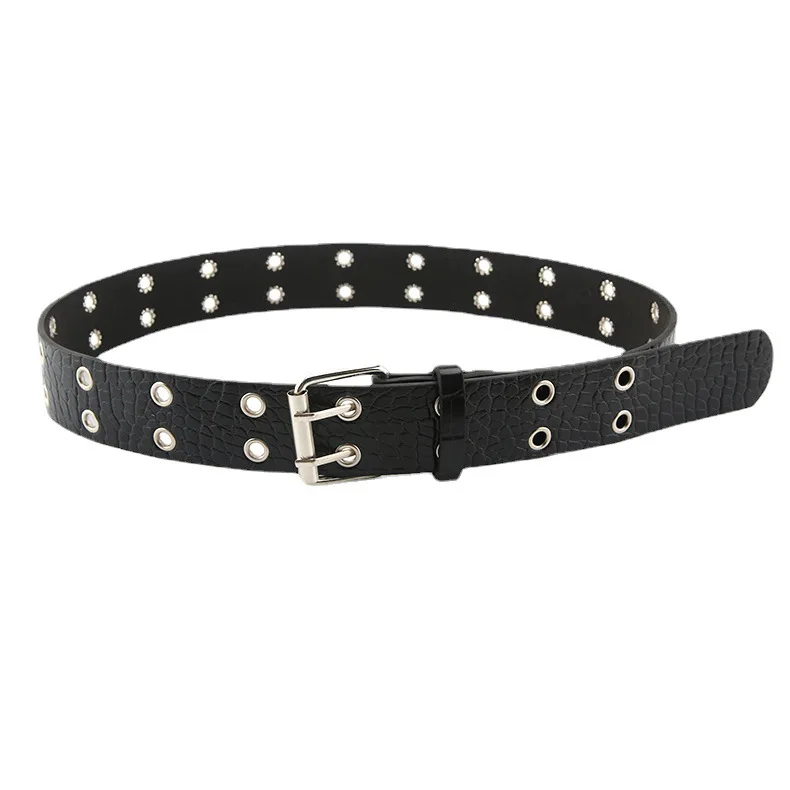 

2021 Women PU Leather Belt For Jeans Female Punk Fashion Trousers Pin Buckle Black Waist Full Grommet Belts Men
