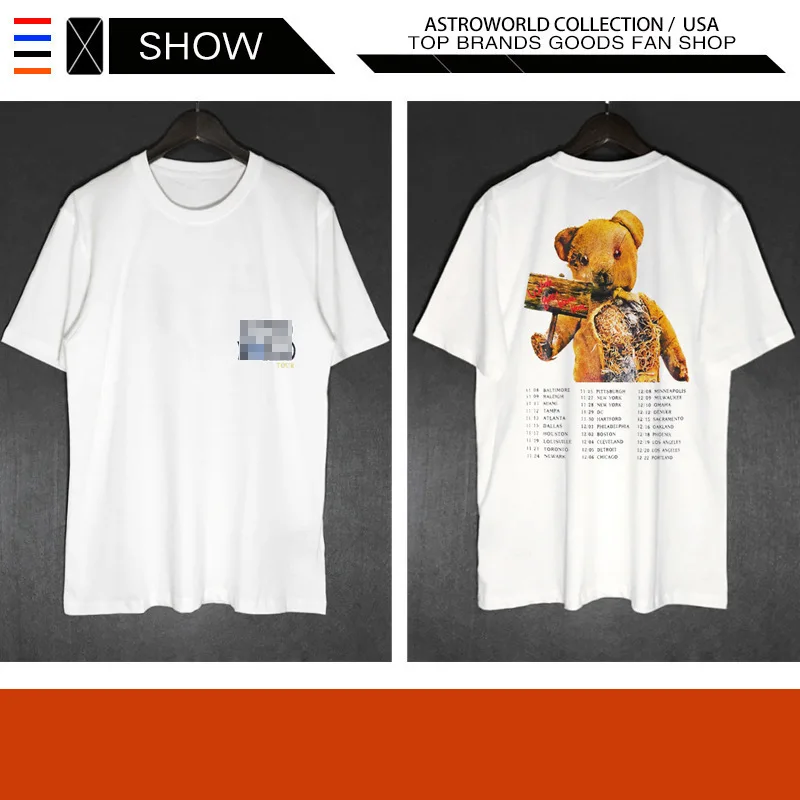 

Travis Scott tricks Jack tour bear hip hop tour short sleeve T-shirt ins men and women