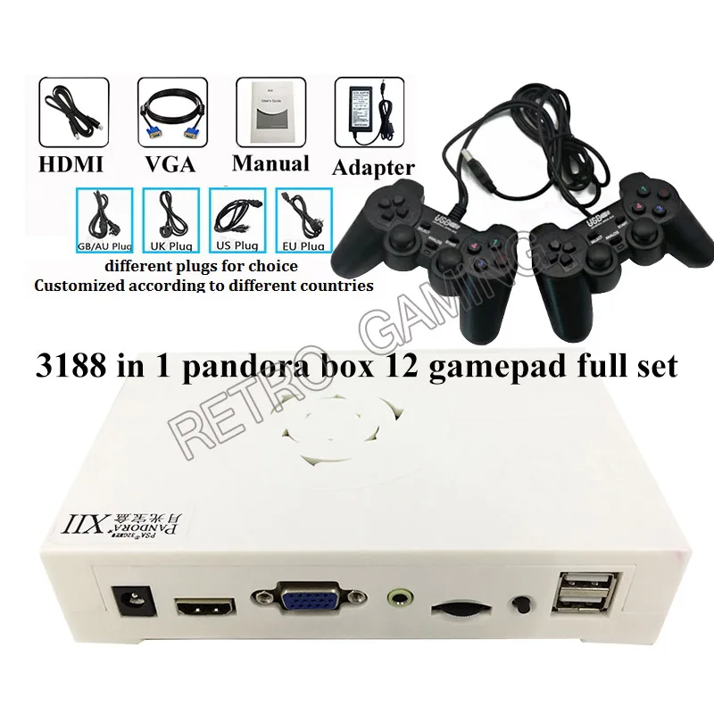 

Аркадный контроллер, USB геймпад, полный комплект, консоль Pandora Box XII 12 53 * 3D игры 3188 в 1, VGA HDMI запись, функция высокой оценки