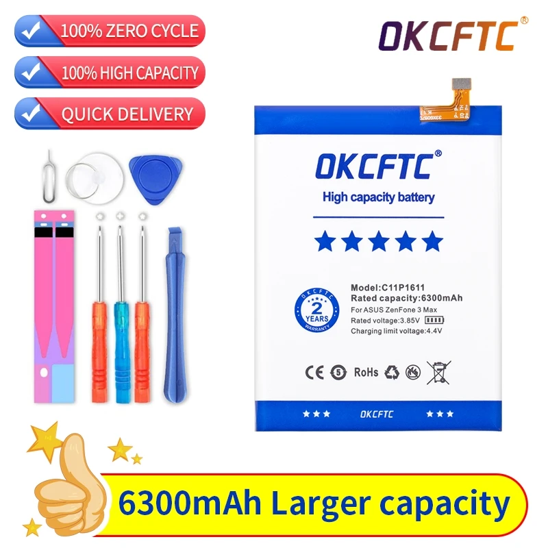 

6300mAh C11P1611 Battery for ASUS Zenfone 3 Max Z3 MAX ZC520TL PegASUS 3 X008 X008D Z01B Smartphone