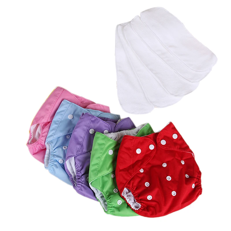 

5 подгузников + 5 вкладышей Регулируемые Многоразовые Детские моющиеся тканевые подгузники