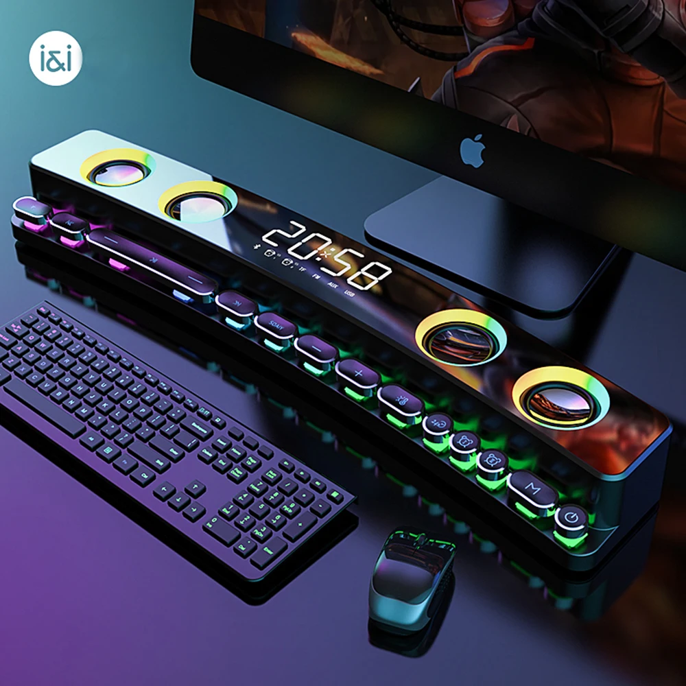 

Desktop Bluetooth wireless speaker stereo hifi usb aux game subwoofer sound bar 7 color LED color lights for tv pc desk