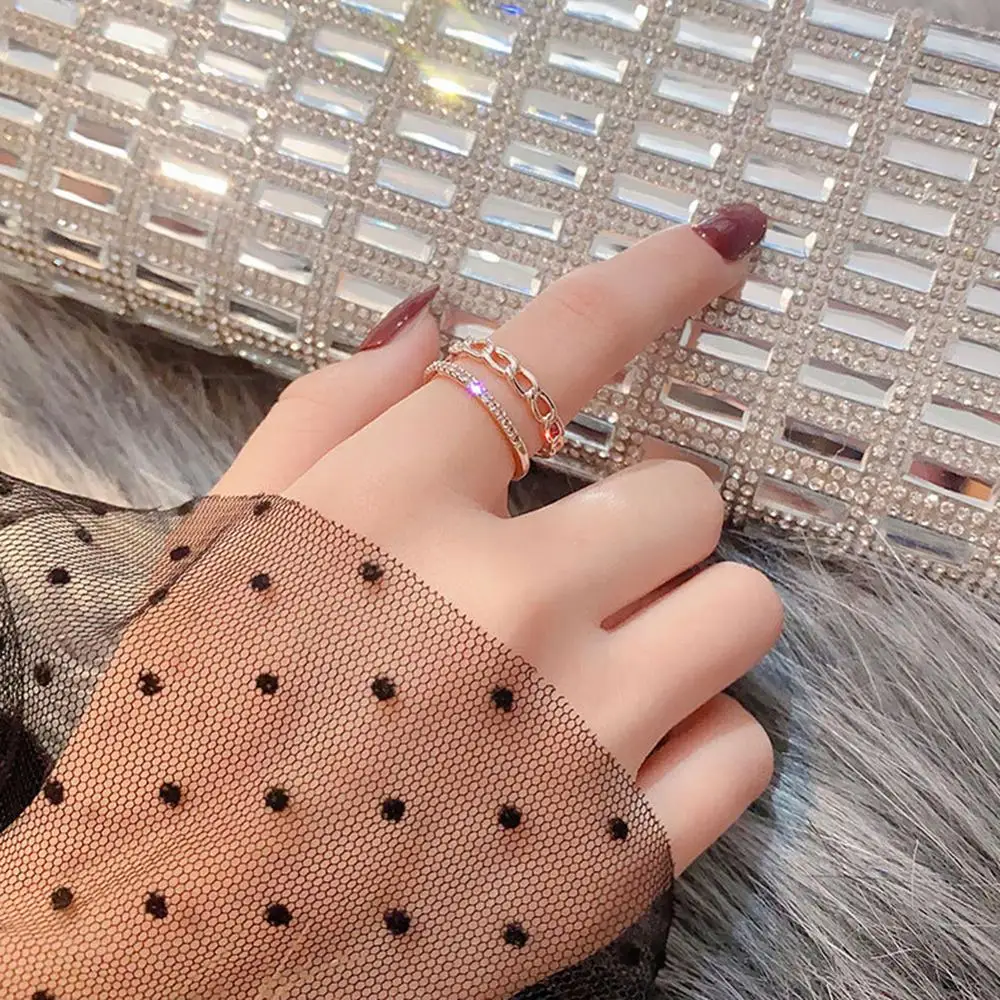Rose Gold Color wedding rings New Rings For Women Shining Zircon Multi Layers Cross Adjustable Open Ring Jewelry | Украшения и