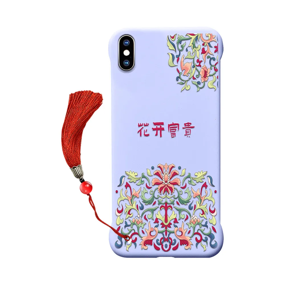 

Chinese Style Court Wind Embossed Tassel Phone Case for iPhone 11 12 Mini Pro XS Max XR X Totem Loong Pattern Protection Cover