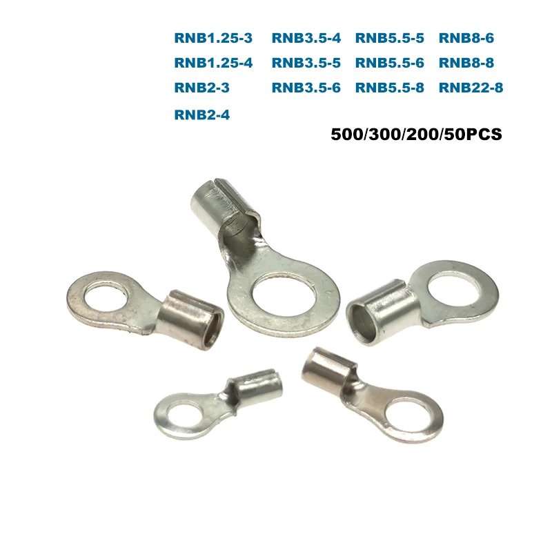 Ring Bare Cord End Crimp Terminals Electrical Naked Wire Cable Connector RNB1.25~RNB22 Ferrules 0.5-25mm2 22-4AWG 500/50Pcs |