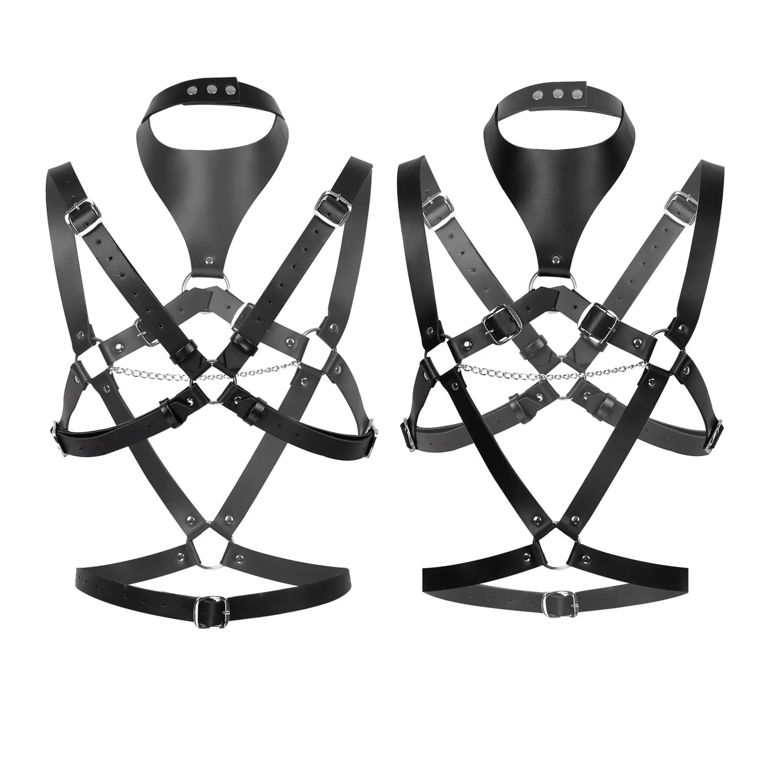 

Mens Punk Gothic Fashion Bondage Tops Exotic Tanks O-ring Leather Shoulder Chest Waist Harness Strap Belt Club Party Costumes
