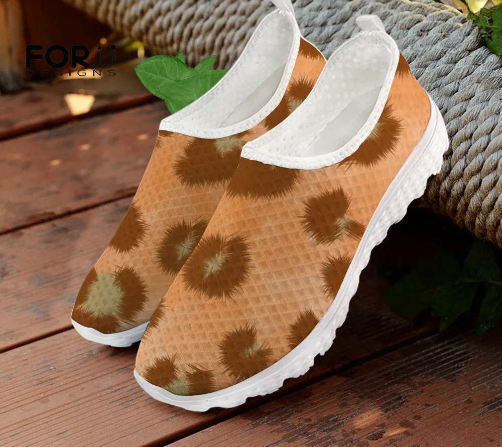 

FORUDESIGNS Leopard Printed Fancy Walking Flats Shoes Women Leisure Mesh Slip-on Sneaker Female Fashion Breathable Footwear