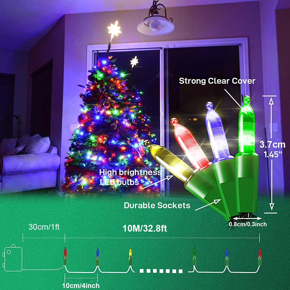Гирлянда с зелеными лампочками накаливания праздничный комнатный шнурок