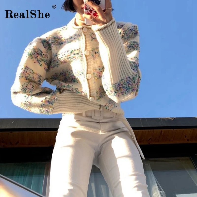 RealShe женский кардиган 2020 круглый вырез длинный рукав пуговицы в полоску женские