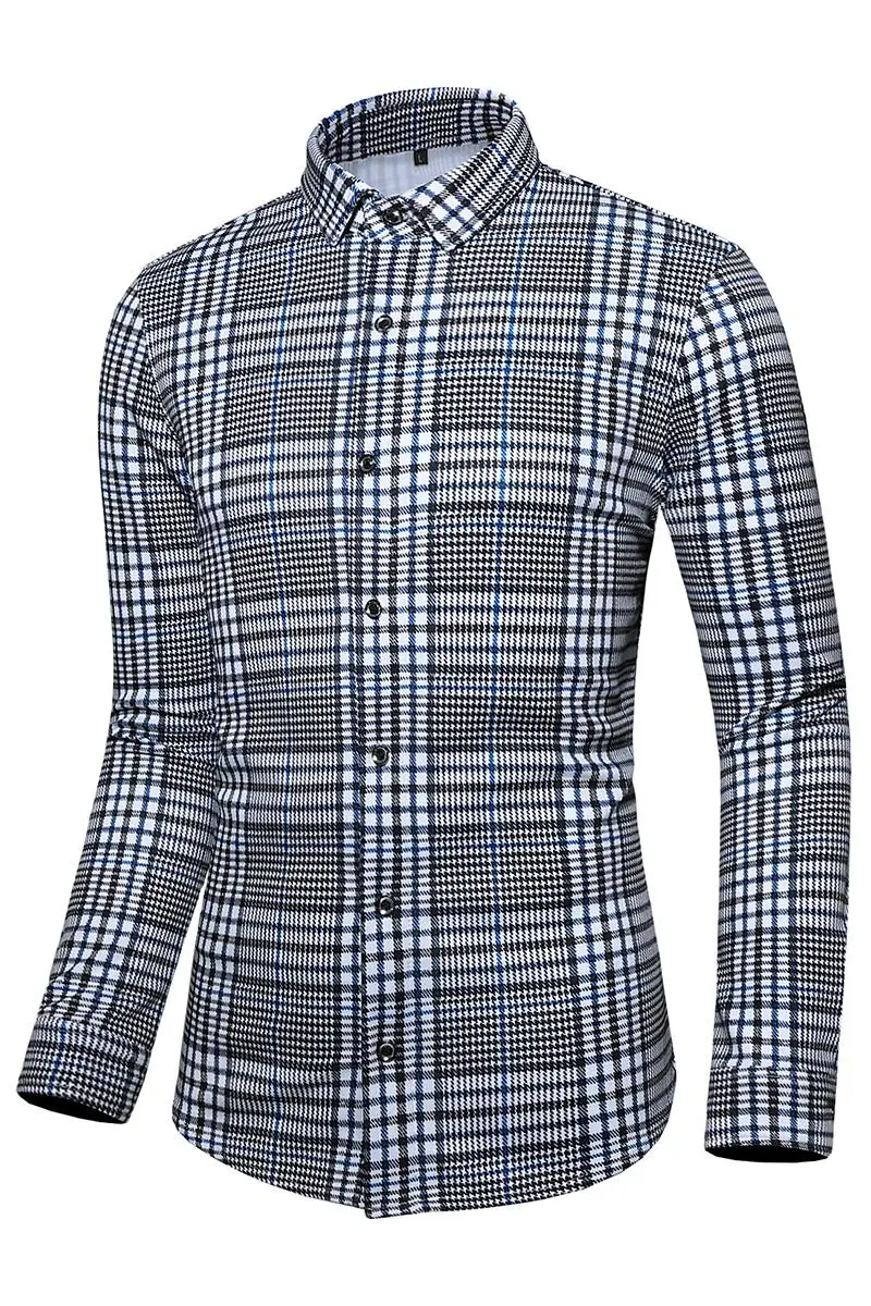 

Shirt Mens Slim Fit Long Sleeve Dress Shirts Men Casual Shirt Male Social 2021 Autumn Plaid M-7XL A13