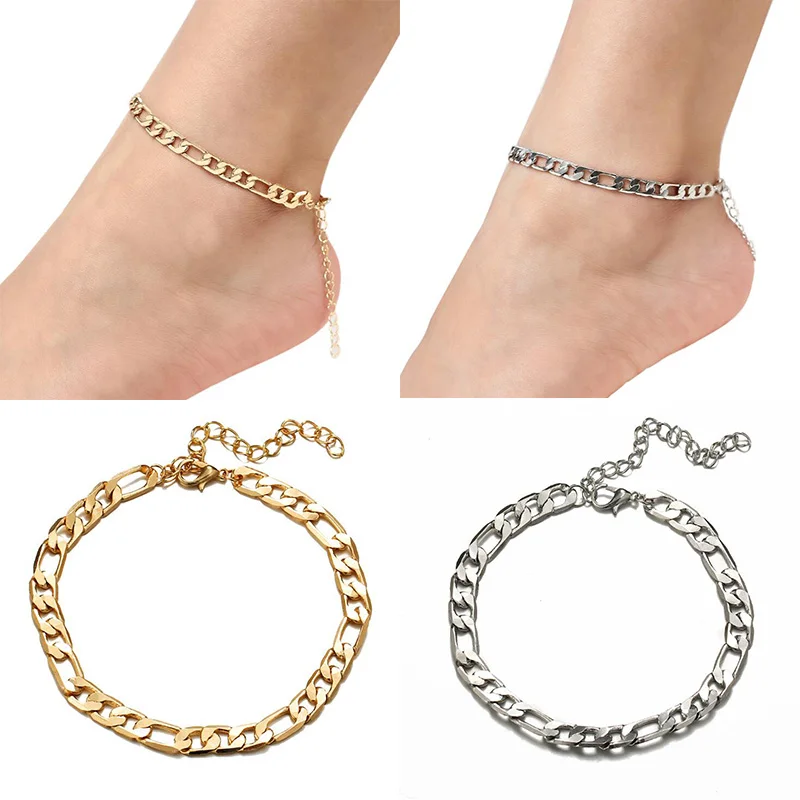 Женский винтажный браслет на щиколотке золотистого/серебристого цвета с
