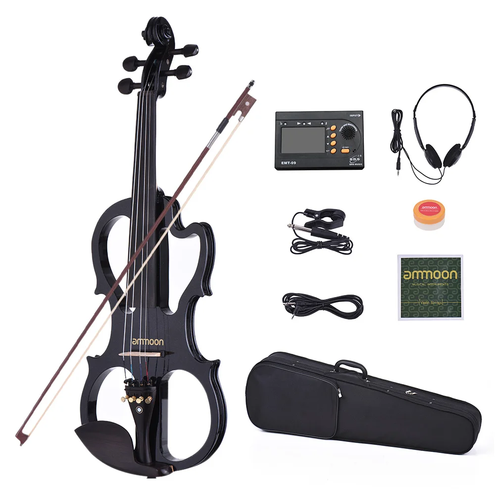 Электрическая акустическая скрипка ammoon 4/4 черная с чехлом для скрипки чехол