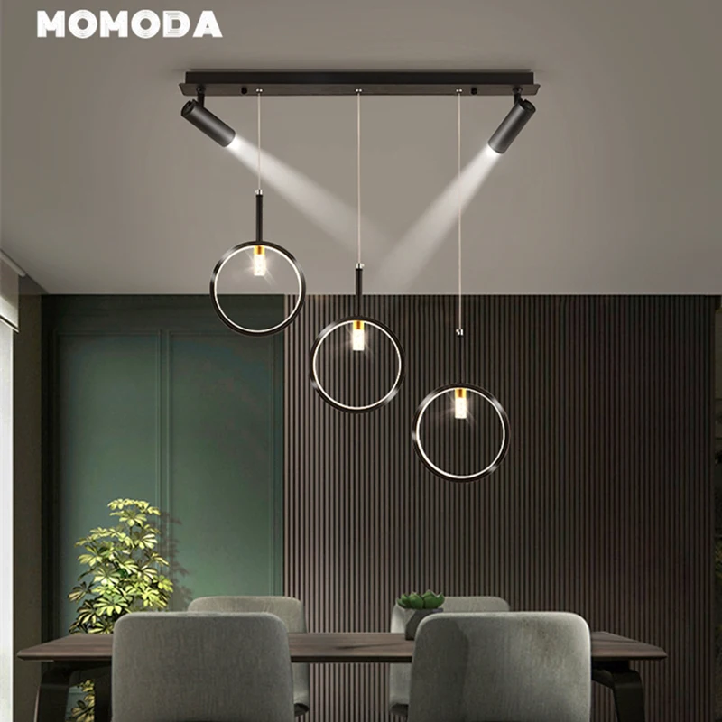 

Modern LED Pendant Lights Simple Circle Black Aluminum Indoor Lighting Kitchen Bedroom Living Room Dining Room Chandeliers Lamps