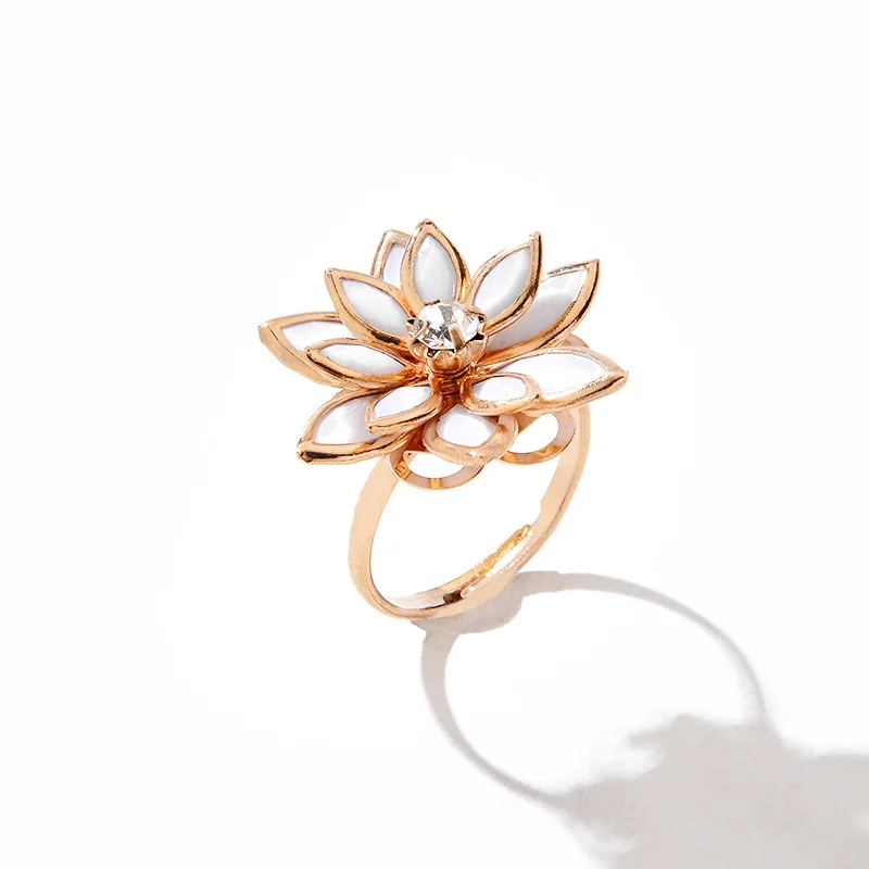 

Gold Plated Crystal Flower Women Adjustable Rings For Bridal Wedding Party