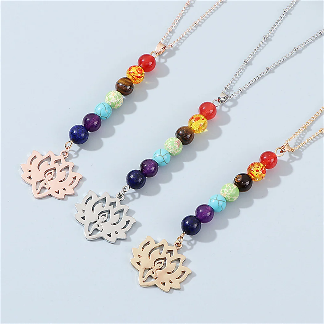 

Colorful stone beads necklace for women men carving lotus pendant natural stone Paired pendants Yoga charms for jewelry making