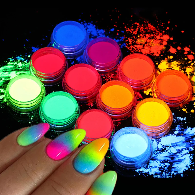 

Neon Pigment Powder Fluorescent Nail Glitter Set Shinny Ombre Chrome Dust DIY Gel Polish Manicure For Nails Art Decoration