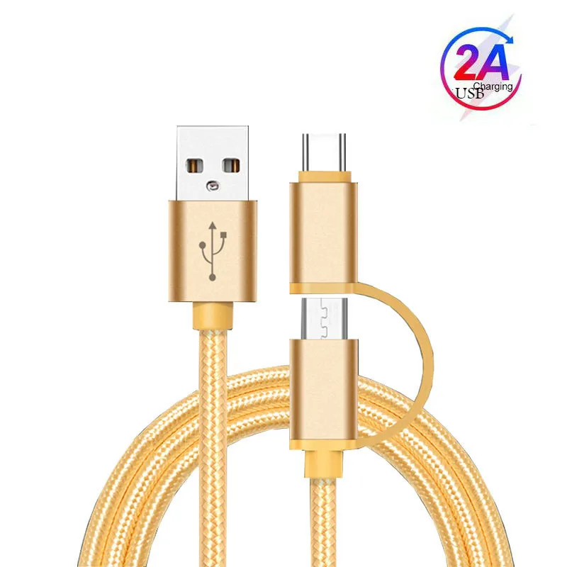2 в 1 USB-кабель Тип C Micro USB кабель для быстрой зарядки многофункциональный